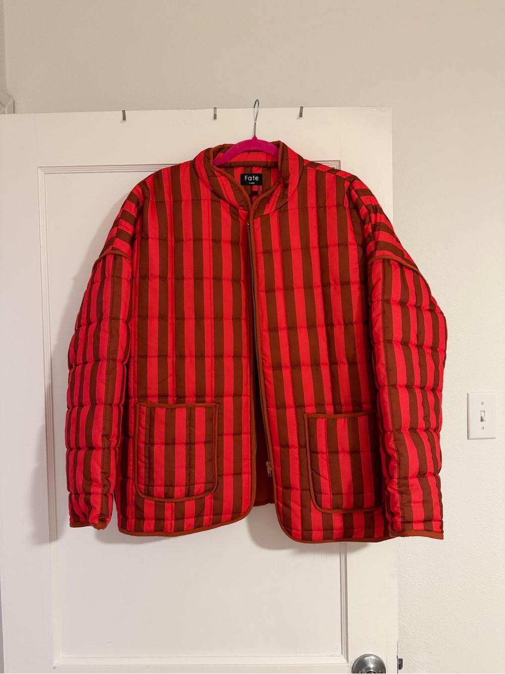 Fate Red Striped Quilted Puffer Jacket